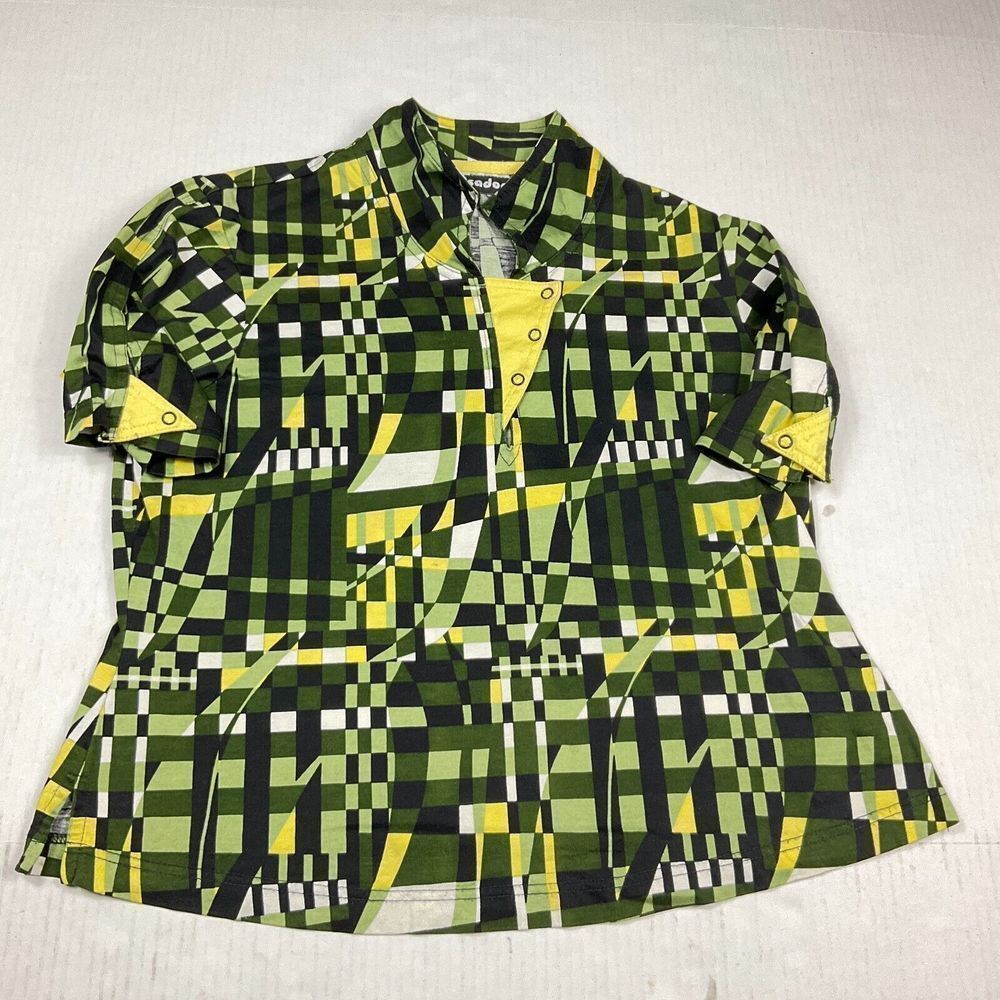 Jamie Sadock Womens Cropped Golf Shirt Printed Cotton Short Sleeve Top Small